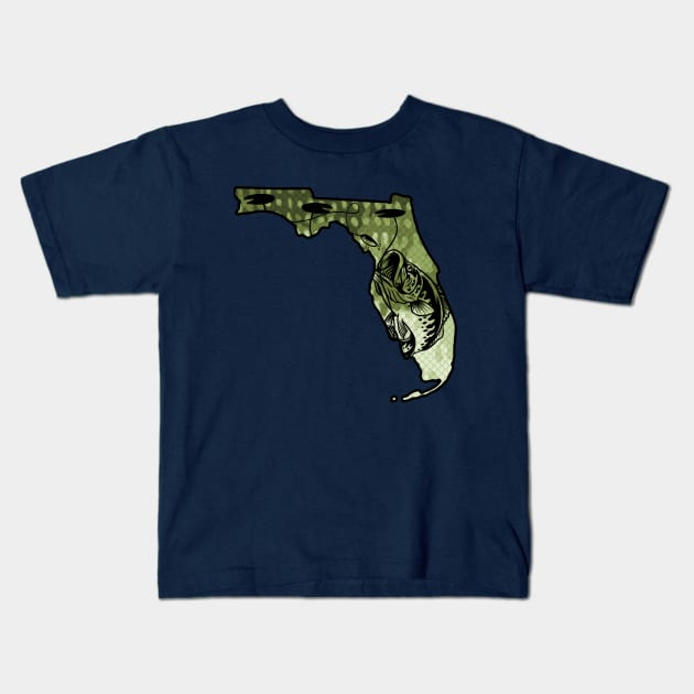 Big Bass Fishing Florida State Largemouth Bass Fisherman Bass Boat Favorite Kids T-Shirt by TeeCreations